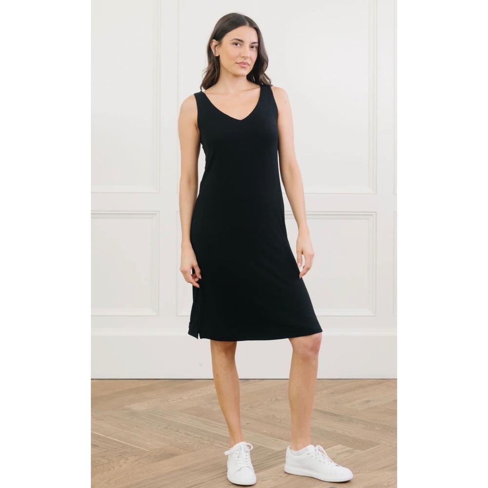 Cozy Earth‎ Bamboo Rib-Knit V-Neck Tank Lounge Dress Black XS Pristine Condition